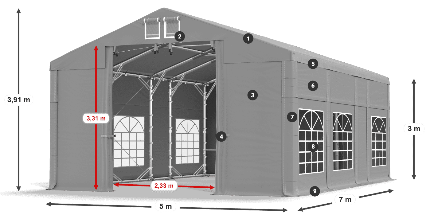 Strecha: FR 620 PVC Steny: SD 500 PVC 3m legenda