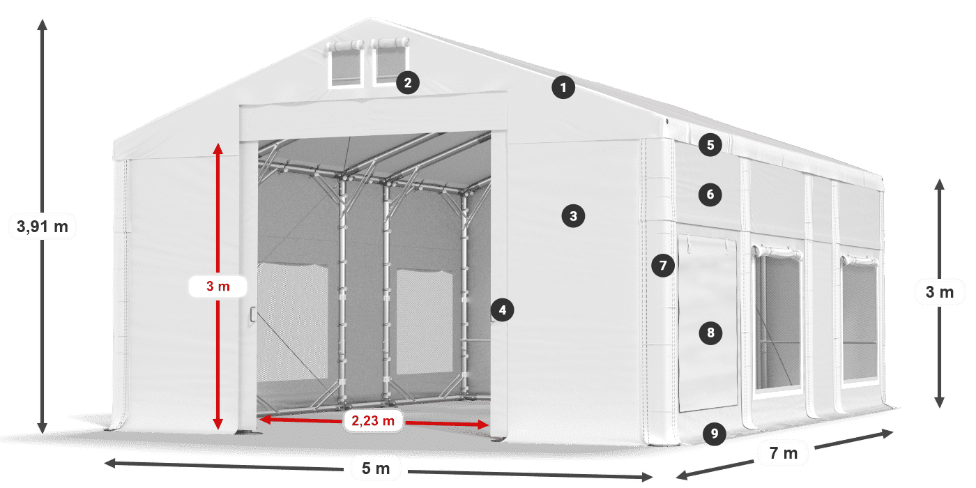 Strecha: FR 620 PVC Steny: SD 500 PVC 3m legenda