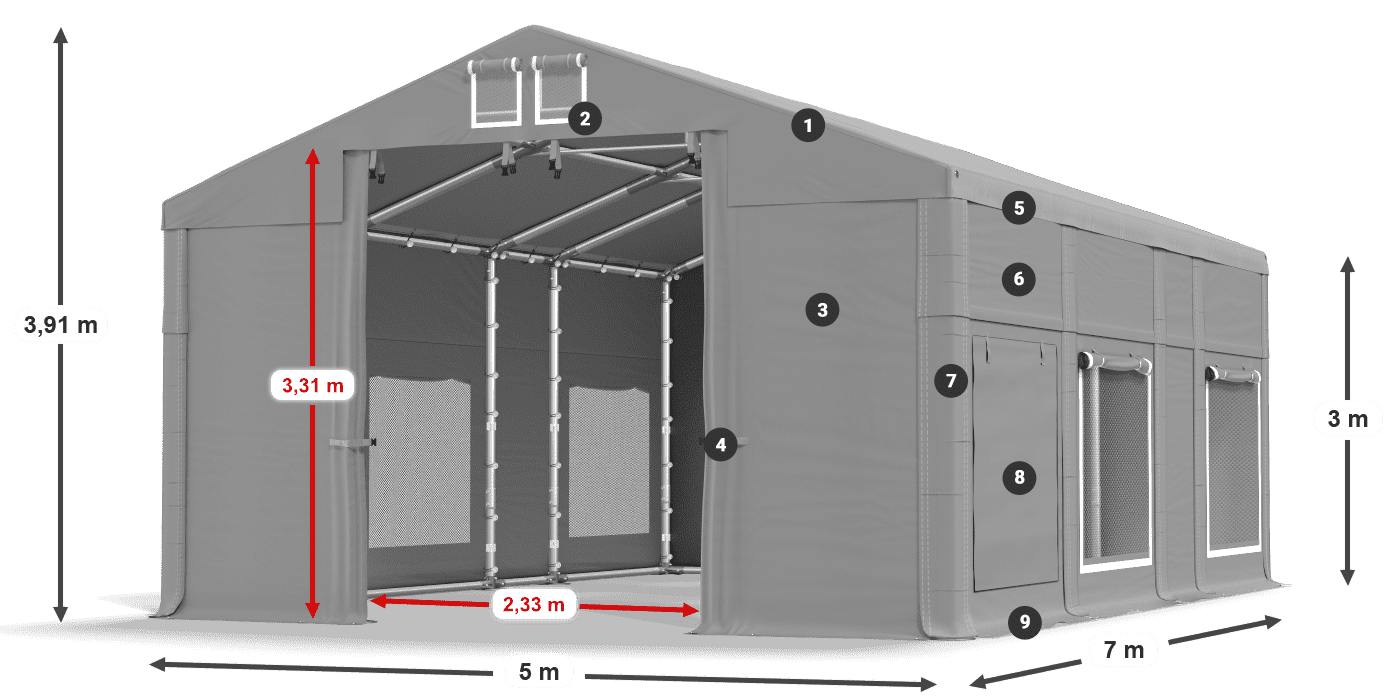 Strecha: FR 620 PVC Steny: SD 500 PVC 3m legenda