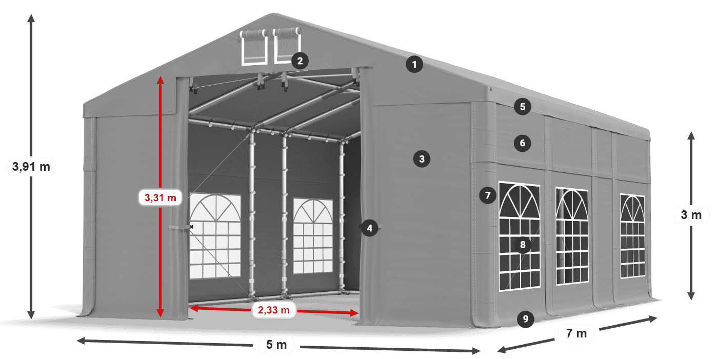 Strecha: FR 620 PVC Steny: SD 500 PVC 3m legenda