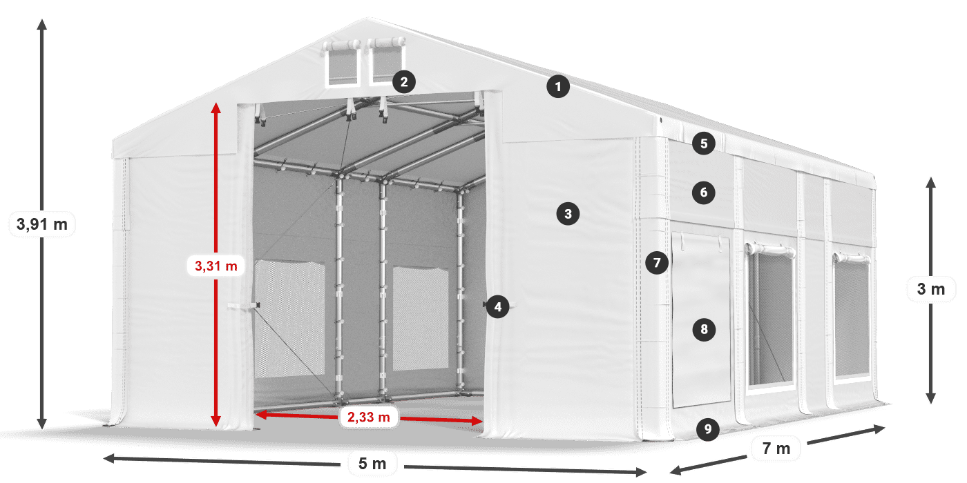 Strecha: FR 620 PVC Steny: SD 500 PVC 3m legenda