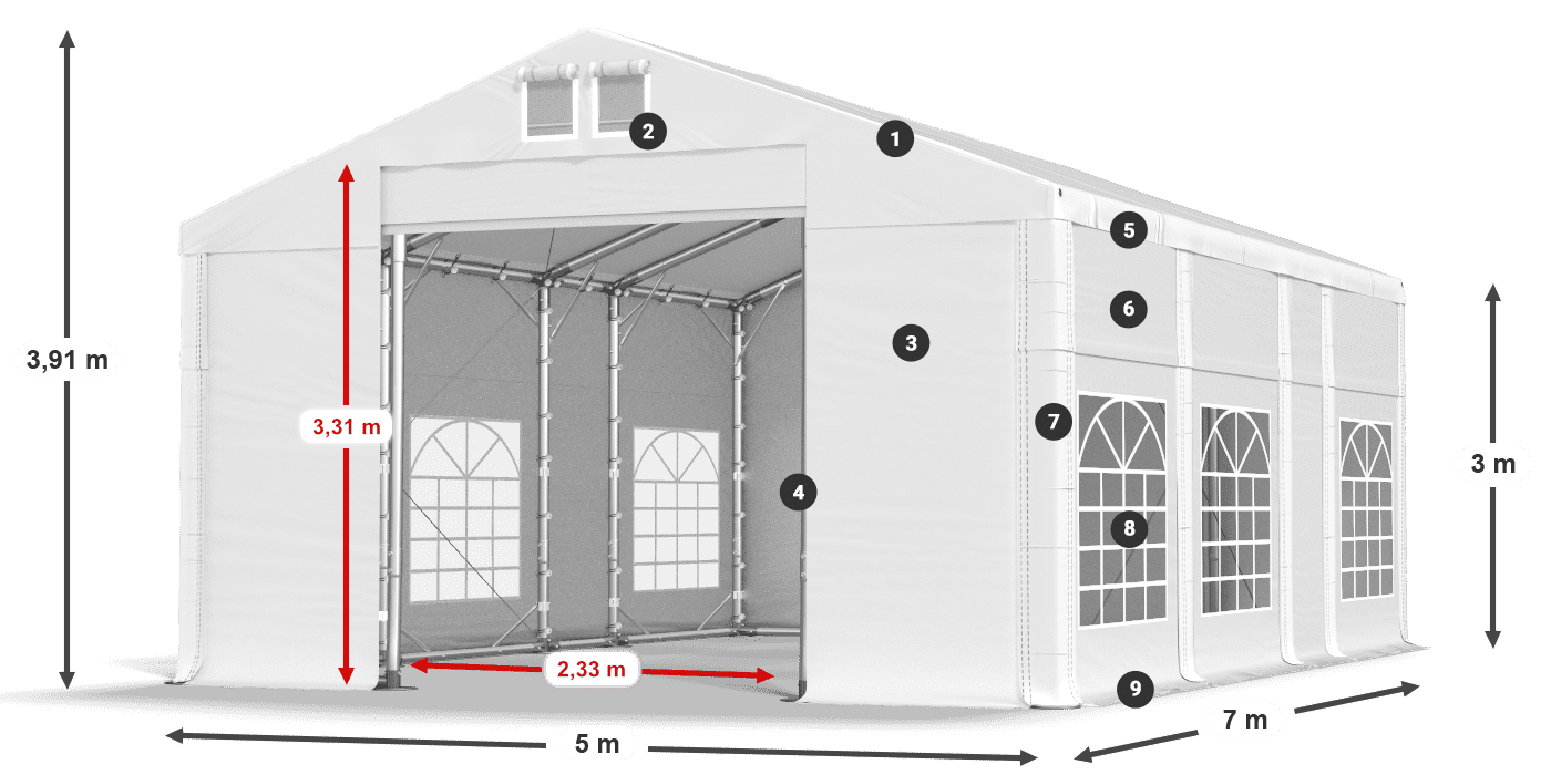 Strecha: MS 580 PVC Steny: FR 620 PVC 3m legenda