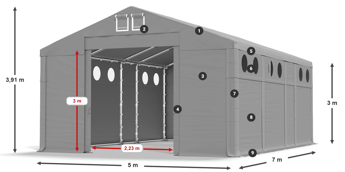 Strecha: MS 580 PVC Steny: FR O 620 PVC 3m legenda