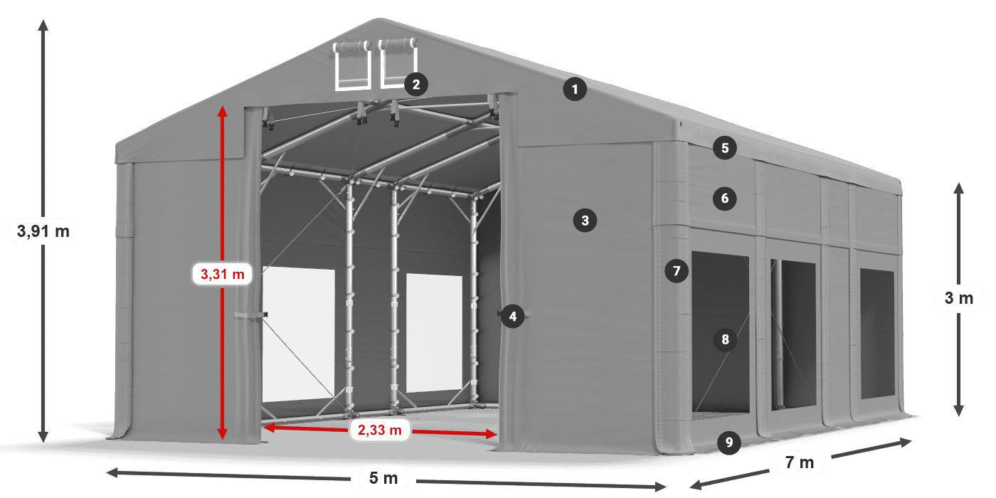 Strecha: MS 580 PVC Steny: MS 580 PVC 3m legenda