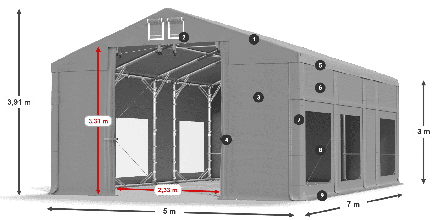 Strecha: MS 580 PVC Steny: MS 580 PVC 3m legenda