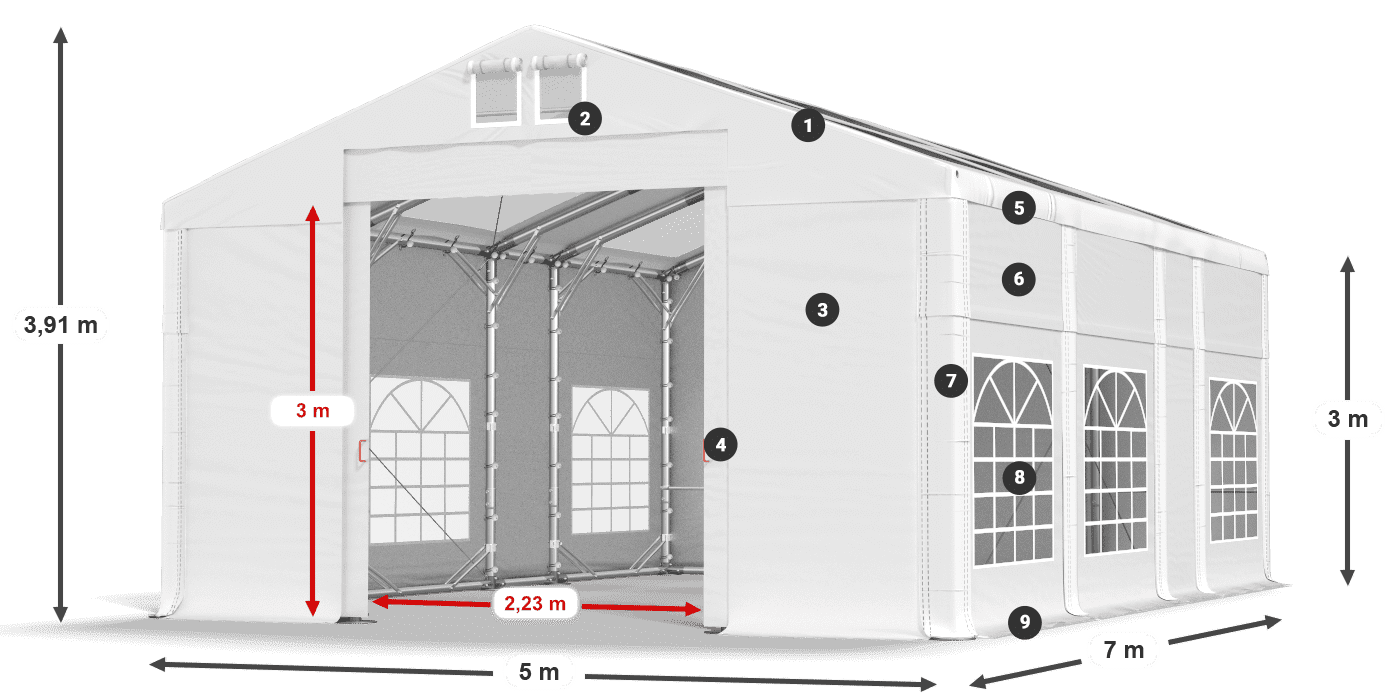 Strecha: MS T 580 PVC Steny: SD I 500 PVC 3m legenda