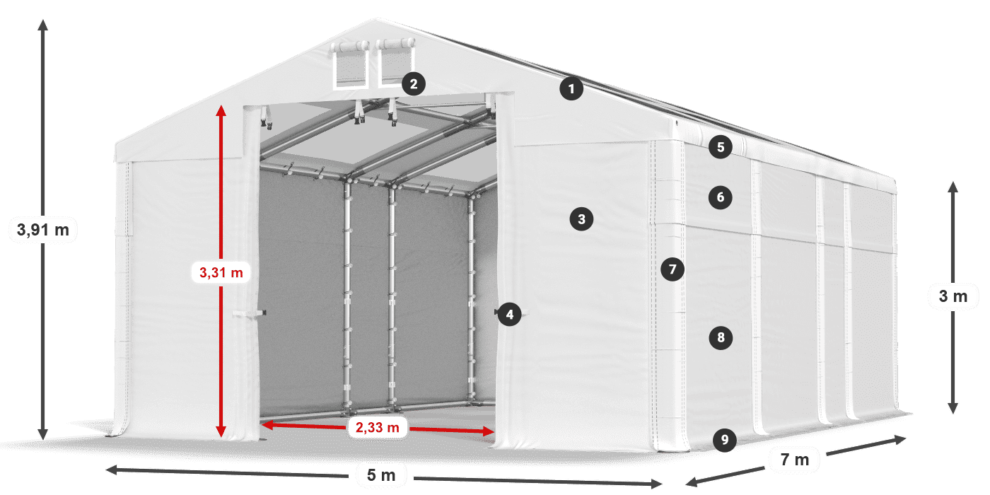 Strecha: MS T 580 PVC Steny: SD 500 PVC 3m legenda