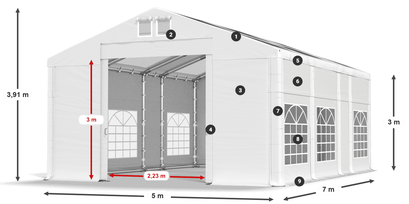 Strecha: MS T 580 PVC Steny: SD I 500 PVC 3m legenda