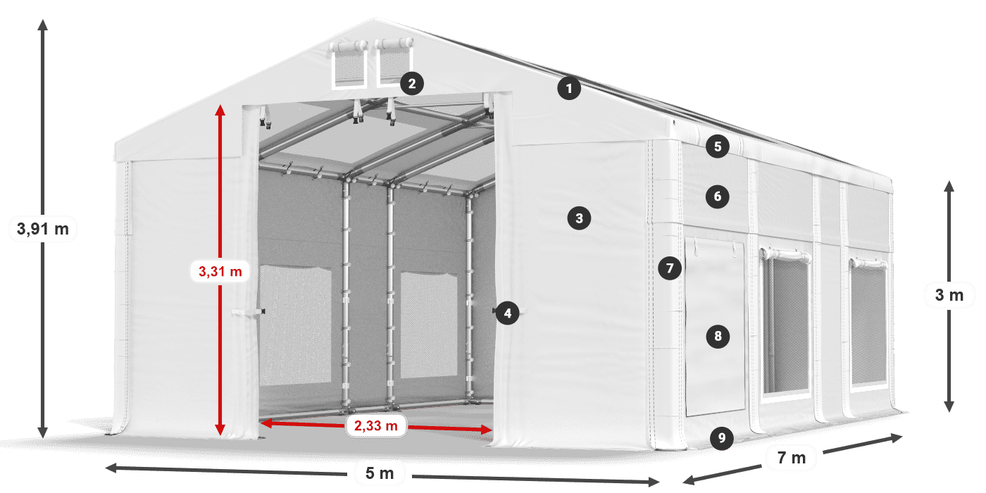 Strecha: MS T 580 PVC Steny: SD M 500 PVC 3m legenda