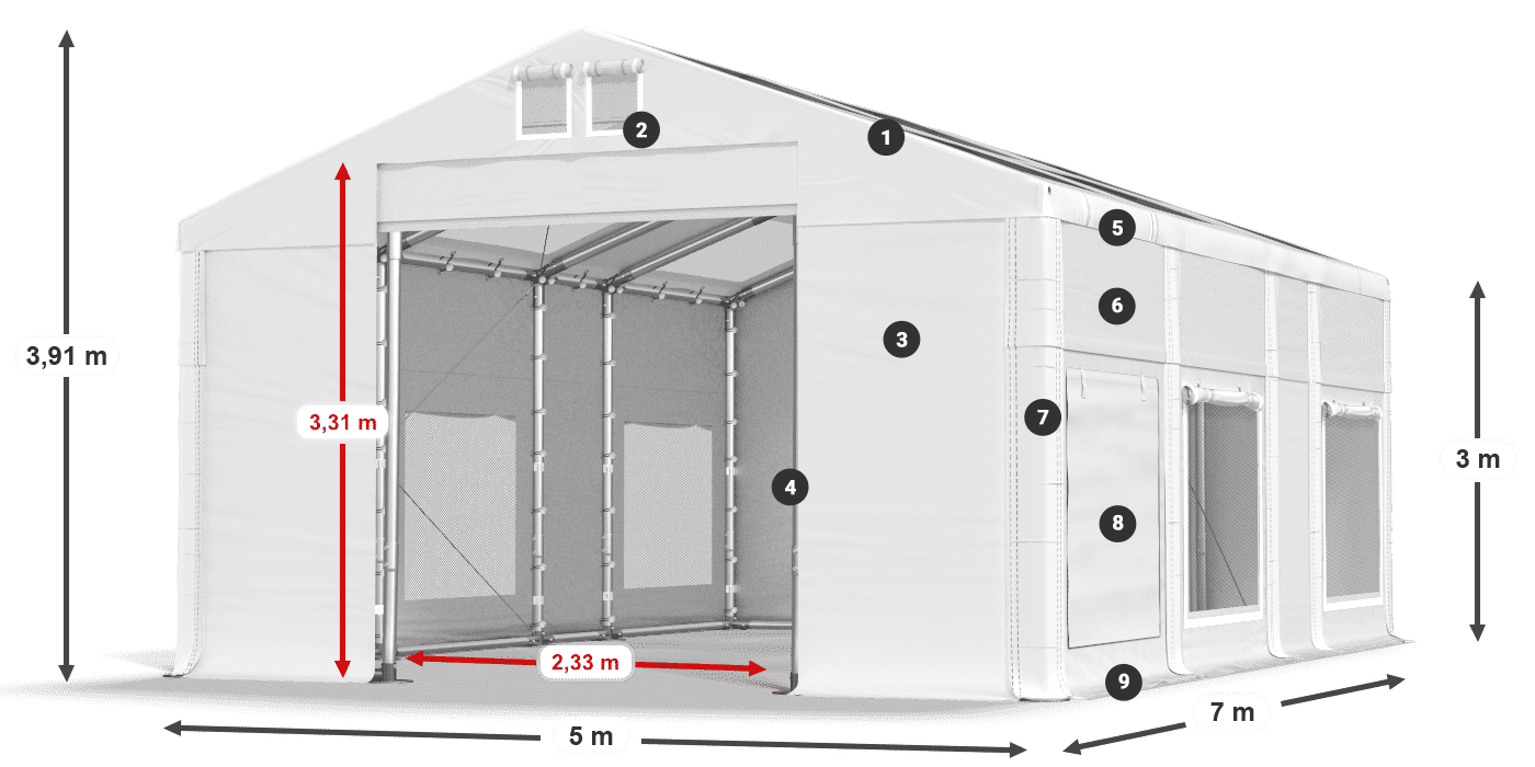 Strecha: MS T 580 PVC Steny: SD M 500 PVC 3m legenda
