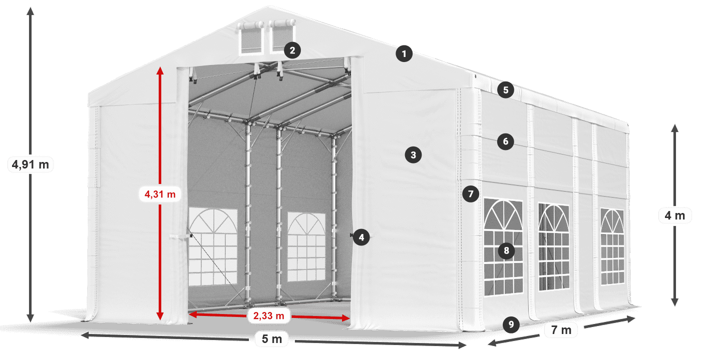Strecha: FR 620 PVC Steny: SD 500 PVC 4m legenda