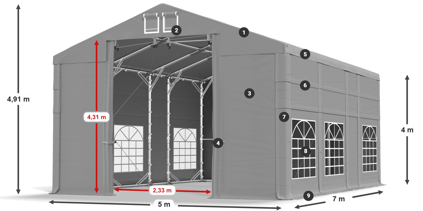 Strecha: FR 620 PVC Steny: SD 500 PVC 4m legenda