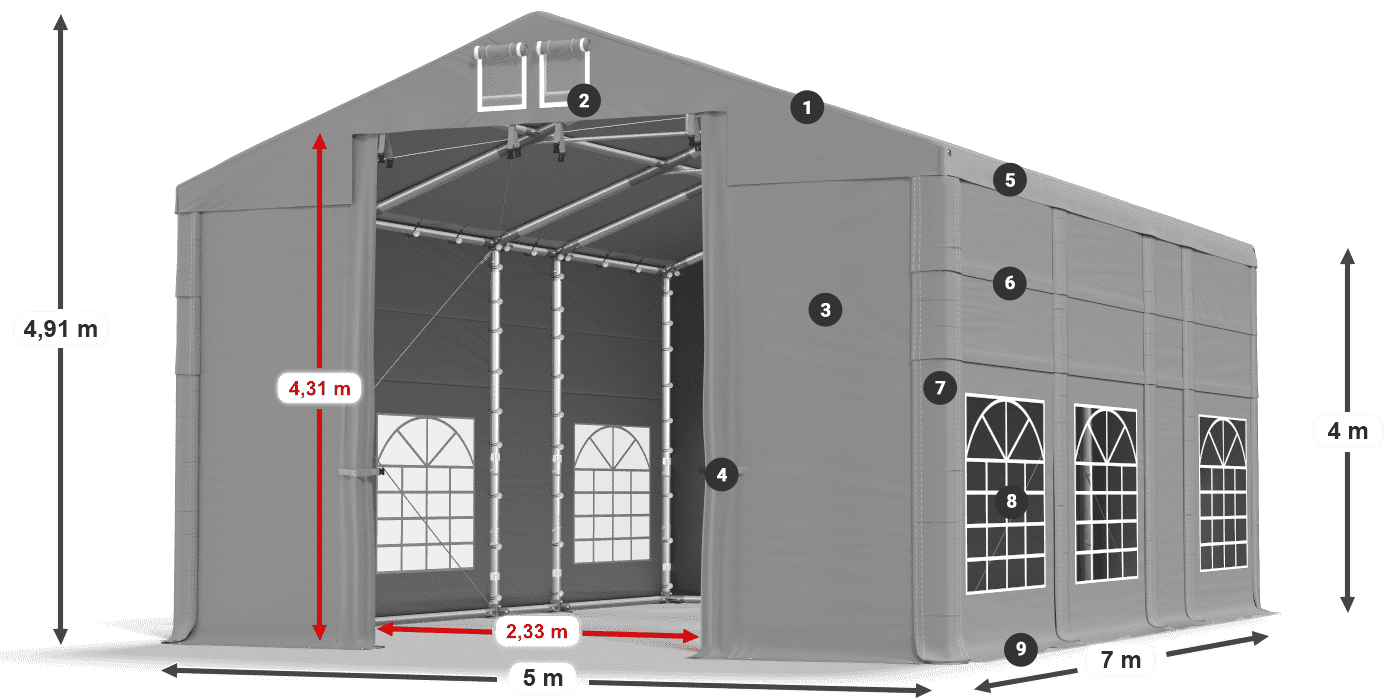 Strecha: FR 620 PVC Steny: SD 500 PVC 4m legenda