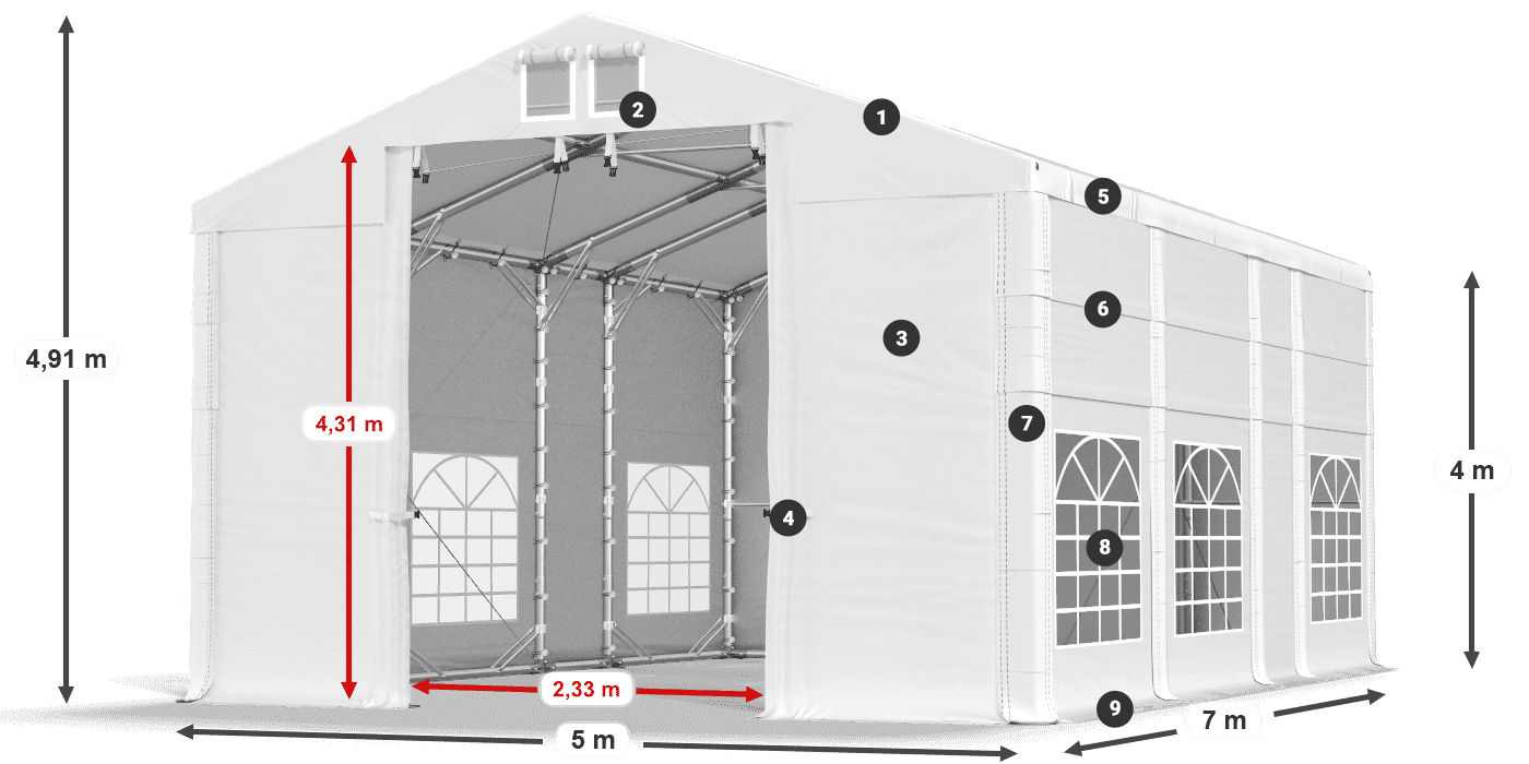 Strecha: MS 580 PVC Steny: FR 620 PVC 4m legenda