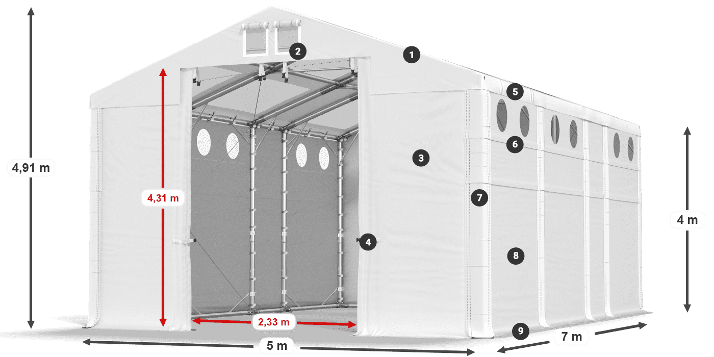 Strecha: MS T 580 PVC Steny: MS O 580 PVC 4m legenda