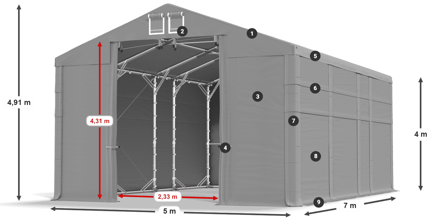 Strecha: MS 580 PVC Steny: SD 500 PVC 4 m legenda