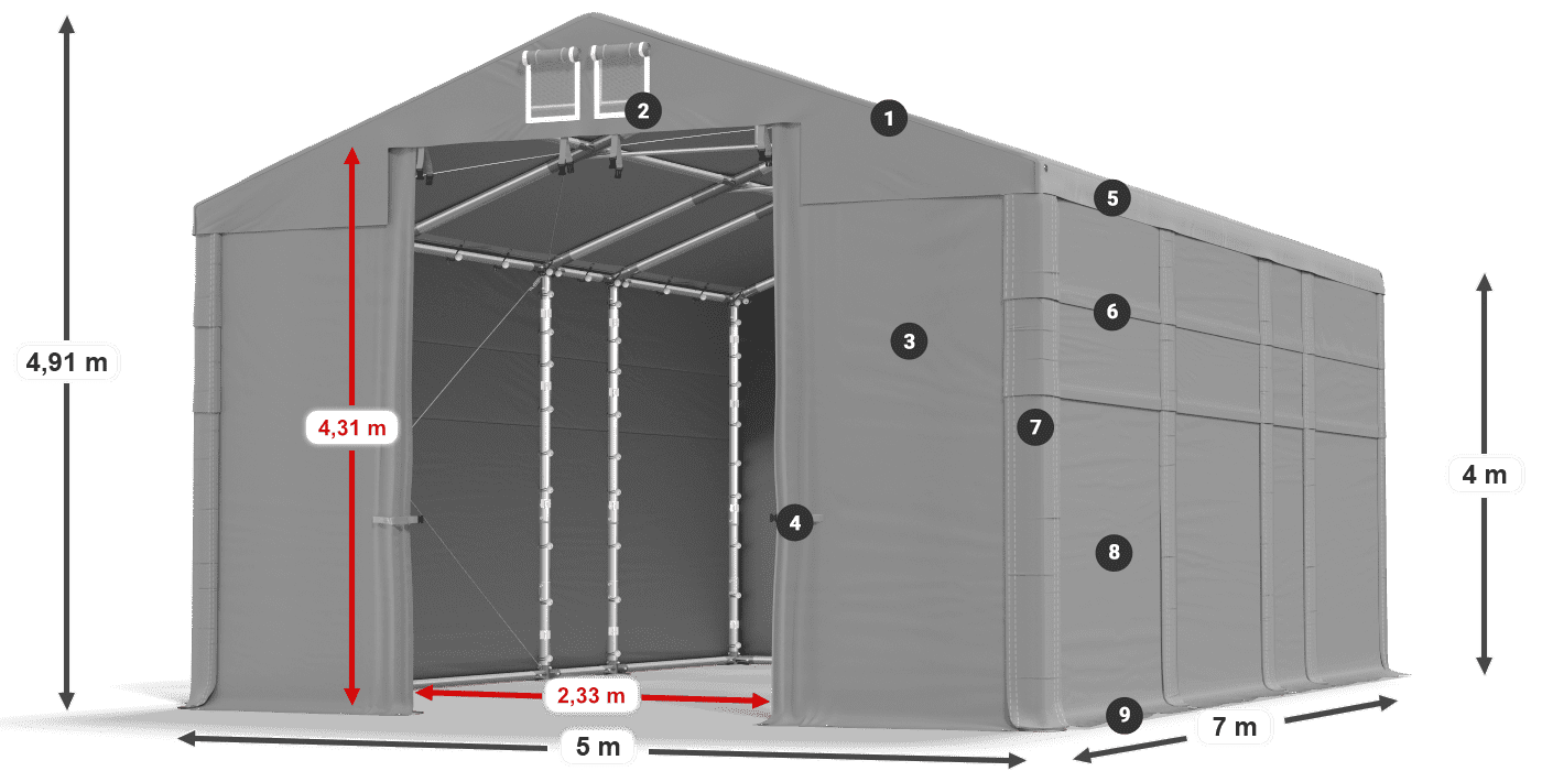 Strecha: MS 580 PVC Steny: SD 500 PVC 4 m legenda