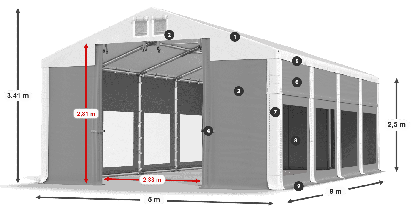 Strecha: FR 620 PVC Steny: MS 580 PVC 2,5 m legenda