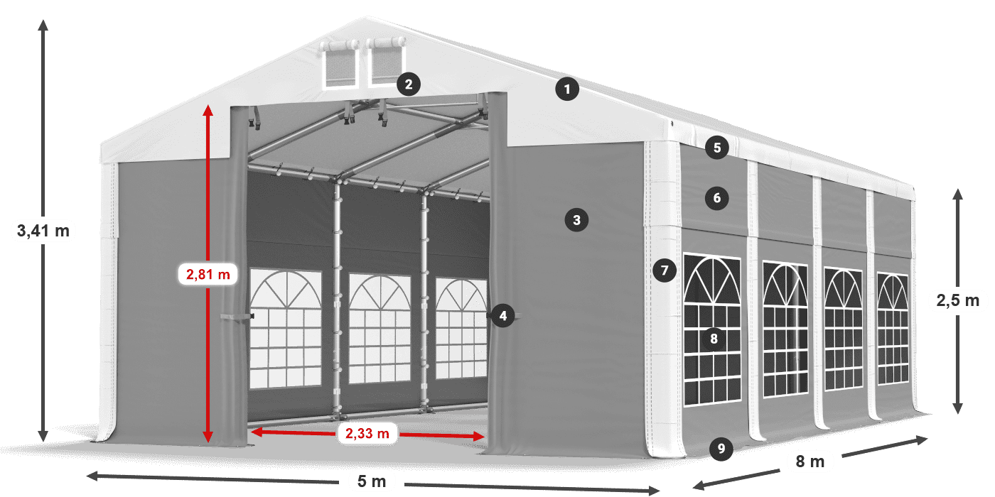 Strecha: FR 620 PVC Steny: SD 500 PVC 2,5 m legenda
