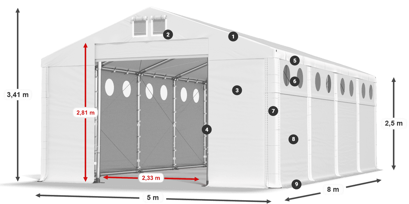 Strecha: FR 620 PVC Steny: SD O 500 PVC 2,5 m legenda