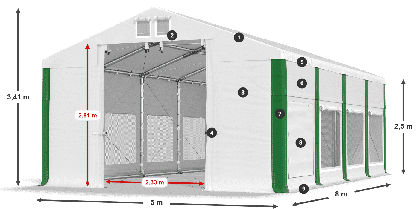 Strecha: FR 620 PVC Steny: SD 500 PVC 2,5 m legenda