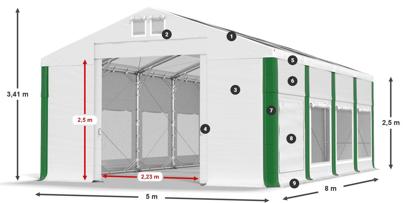 Strecha: MS T 580 PVC Steny: SD M 500 PVC 2,5 m legenda