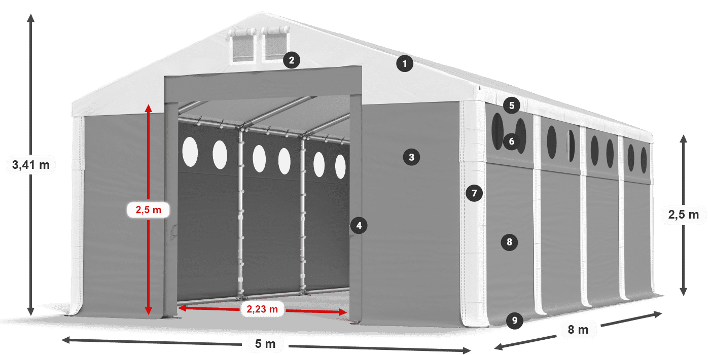 Strecha: MS 580 PVC Steny: SD O 500 PVC 2,5 m legenda