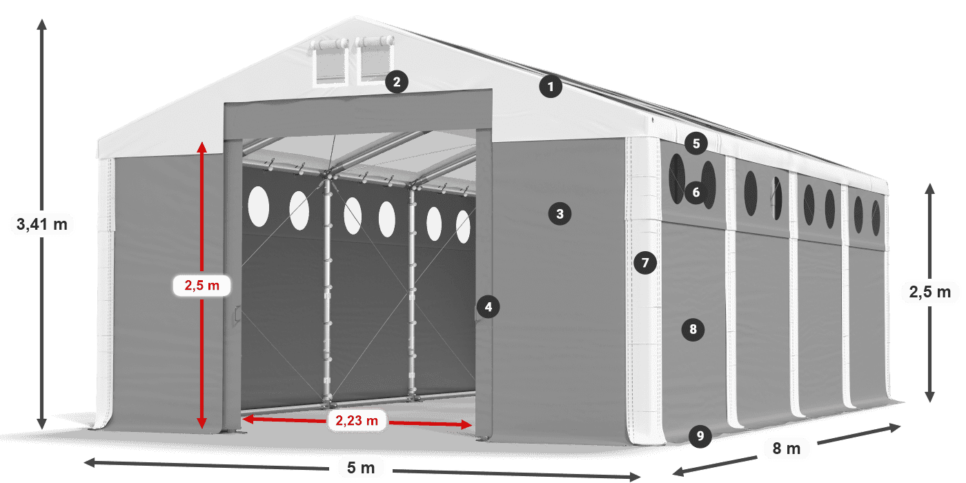 Strecha: MS T 580 PVC Steny: SD O 500 PVC 2,5 m legenda