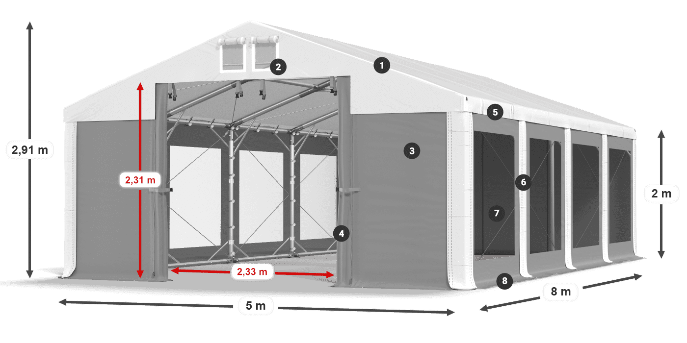 Strecha: FR 620 PVC Steny: MS 580 PVC 2 m legenda