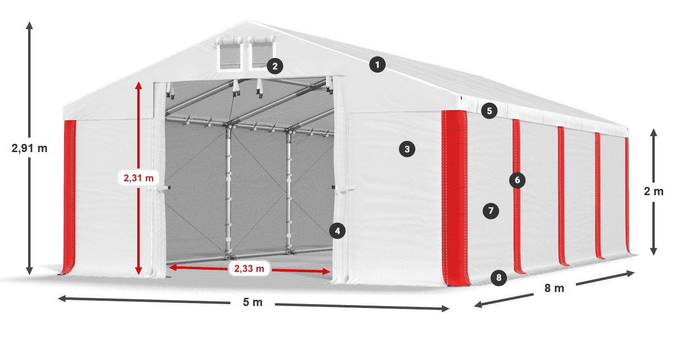 Strecha: FR 620 PVC Steny: SD 580 PVC 2 m legenda
