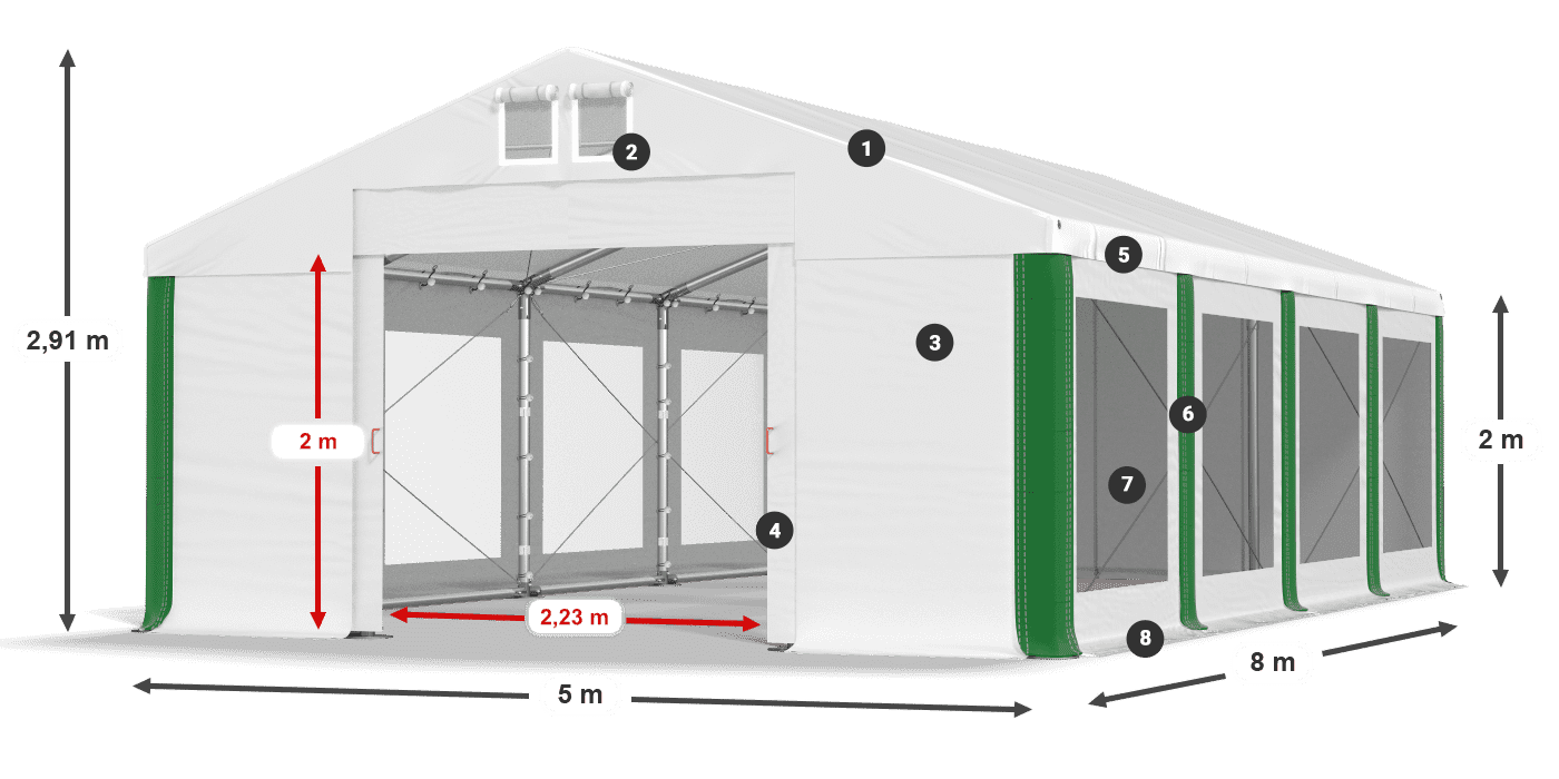 Strecha: FR 620 PVC Steny: MS 580 PVC 2 m legenda
