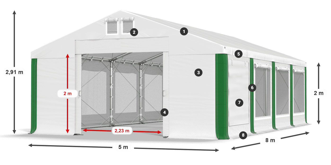 Strecha: FR 620 PVC Steny: SD 500 PVC 2 m legenda
