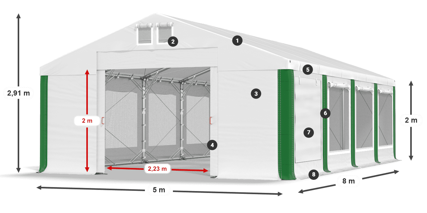 Strecha: FR 620 PVC Steny: SD 500 PVC 2 m legenda