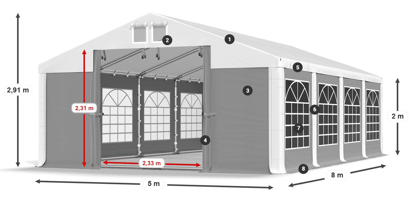 Strecha: FR 620 PVC Steny: SD 500 PVC 2 m legenda