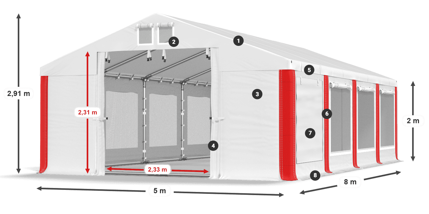 Strecha: FR 620 PVC Steny: SD 500 PVC 2 m legenda