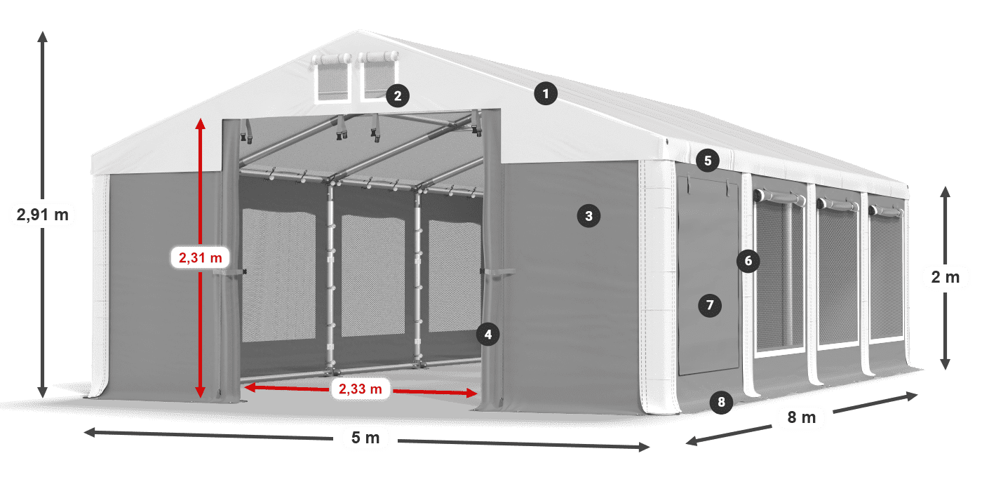 Strecha: FR 620 PVC Steny: SD 500 PVC 2 m legenda