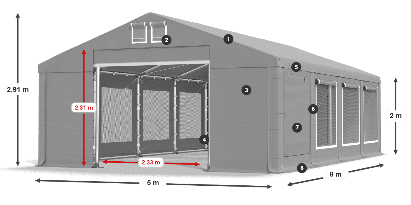 Strecha: FR 620 PVC Steny: SD 500 PVC 2 m legenda