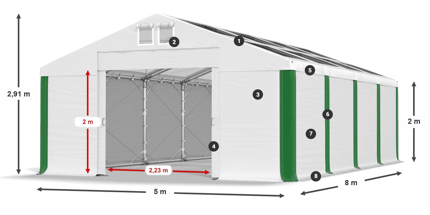 Strecha: MS T 580 PVC Steny: FR 620 PVC 2m legenda