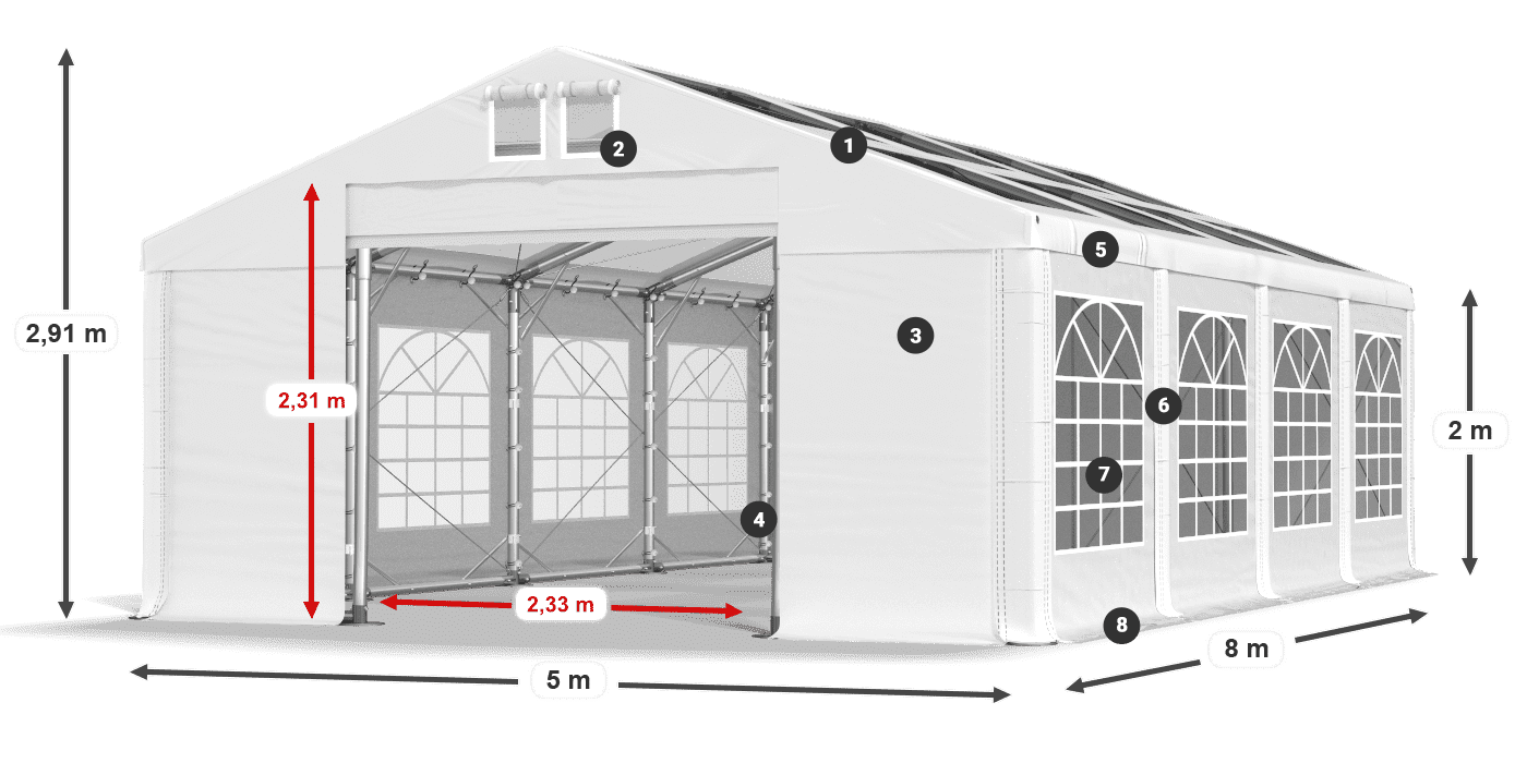 Strecha: MS T 580 PVC Steny: FR 620 PVC 2m legenda