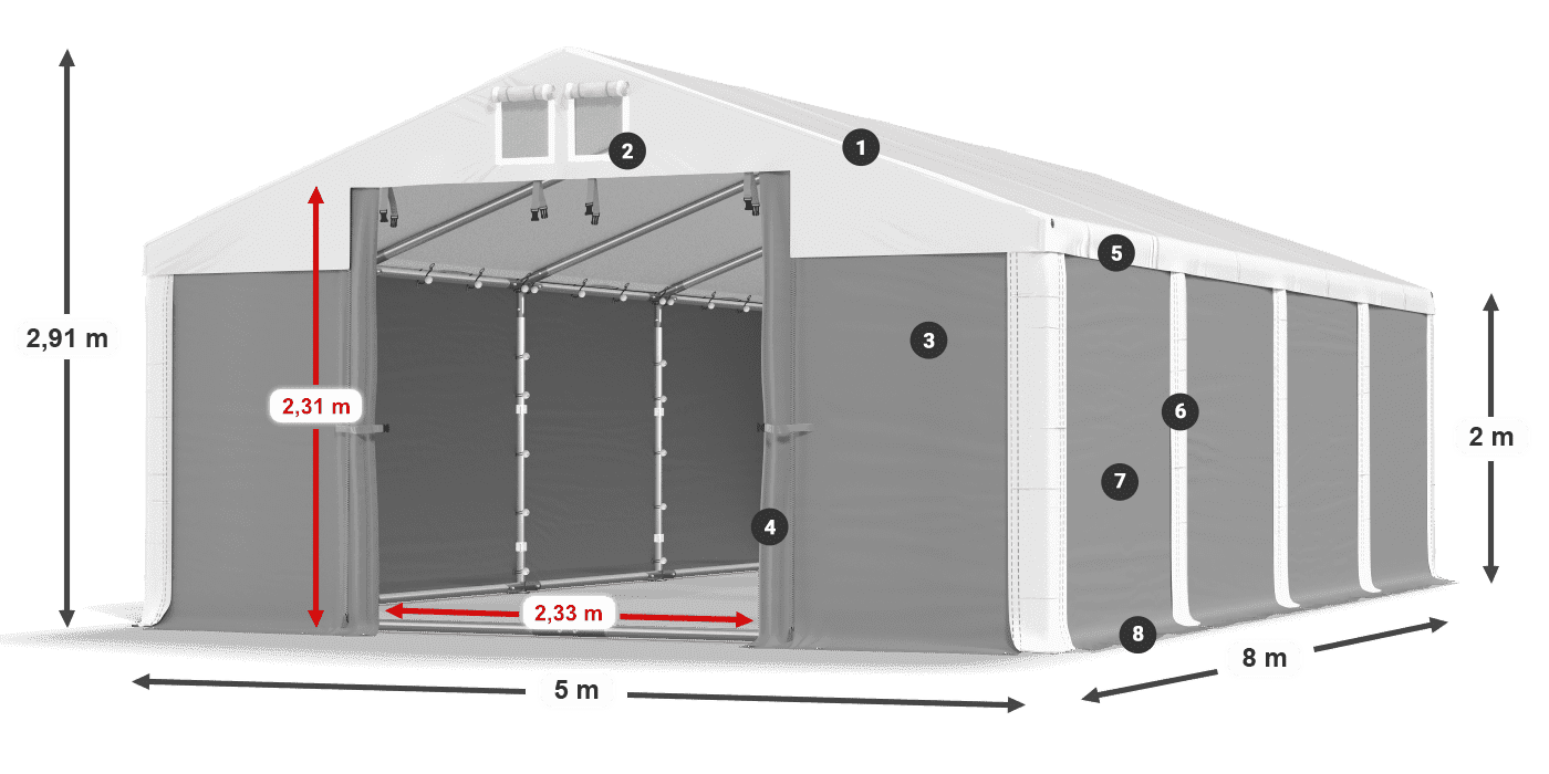 Strecha: MS 580 PVC Steny: FR M 620 PVC 2m legenda