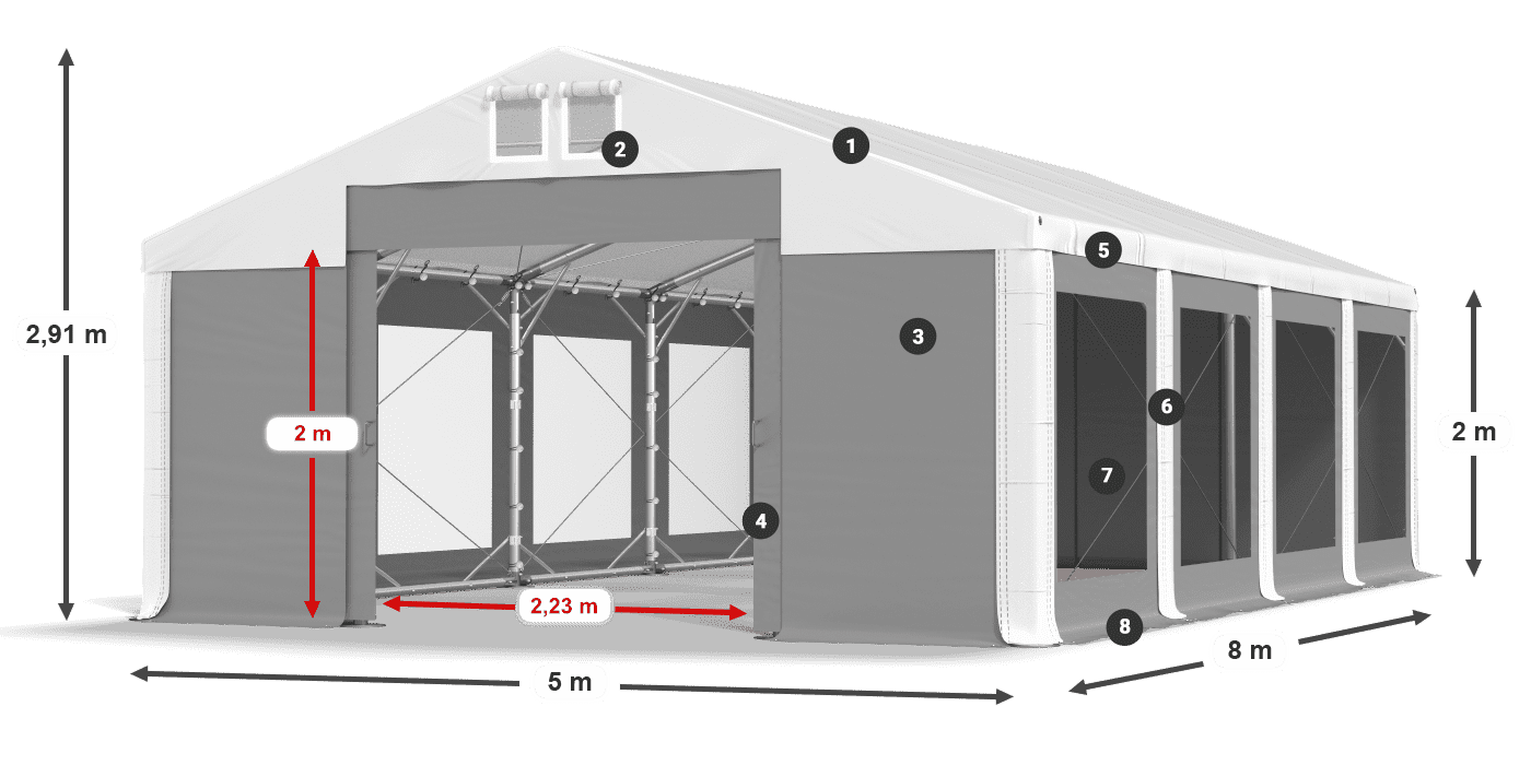 Strecha: MS 580 PVC Steny: MS 580 PVC 2 m legenda