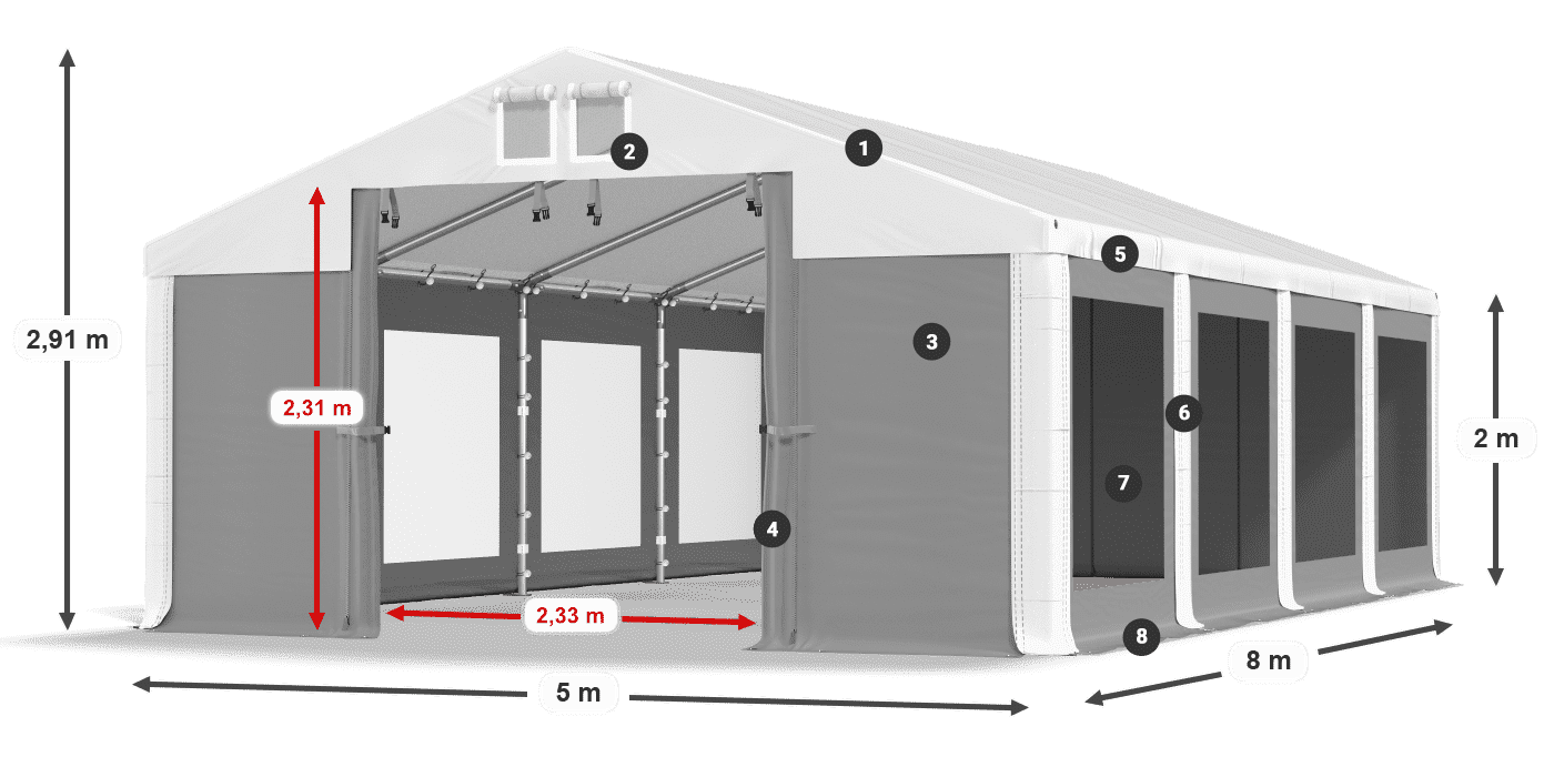 Strecha: MS 580 PVC Steny: MS 580 PVC 2 m legenda