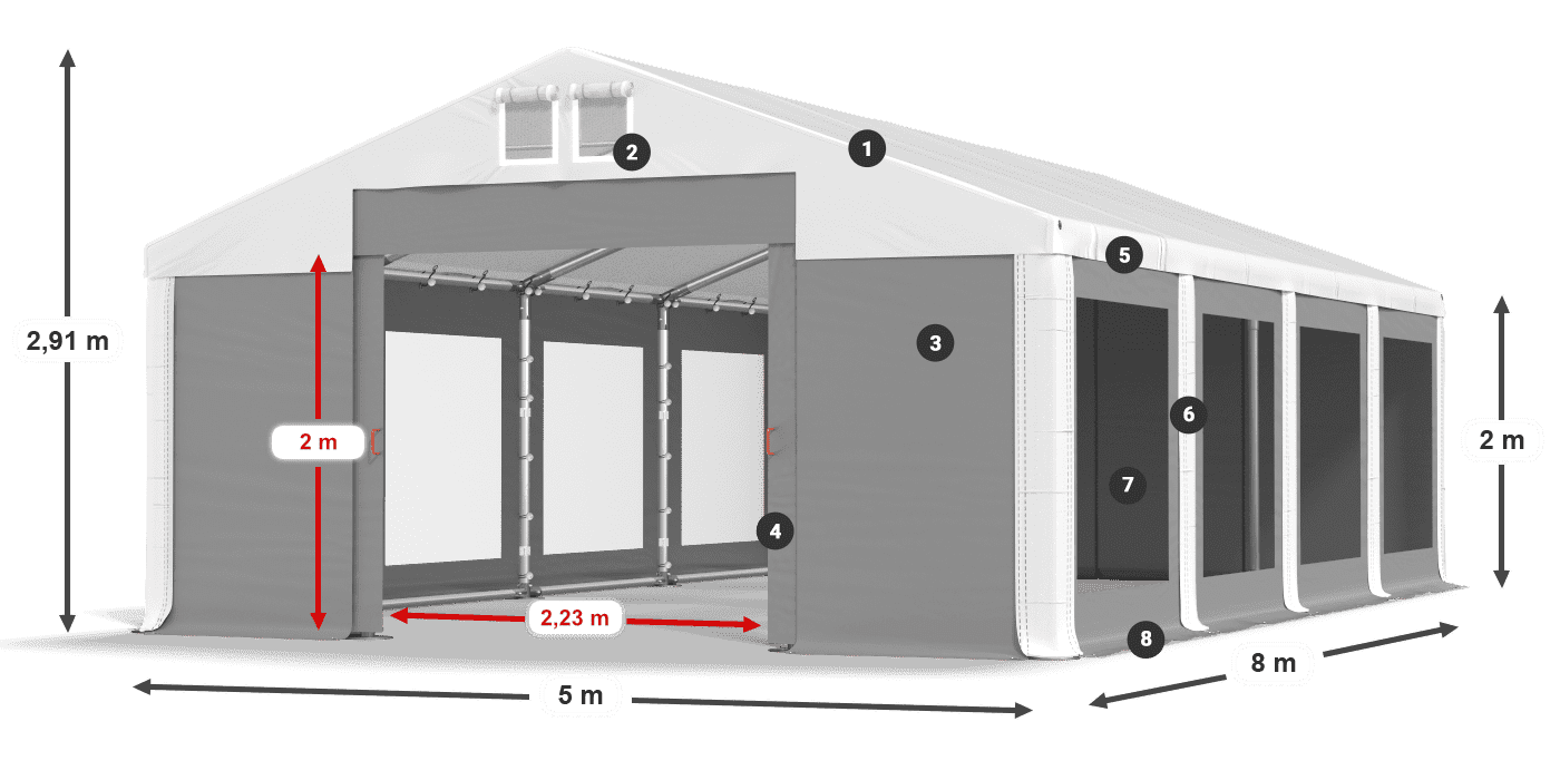 Strecha: MS 580 PVC Steny: MS 580 PVC 2 m legenda