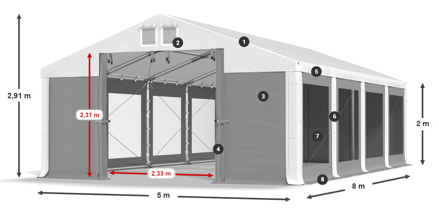 Strecha: MS 580 PVC Steny: MS 580 PVC 2 m legenda
