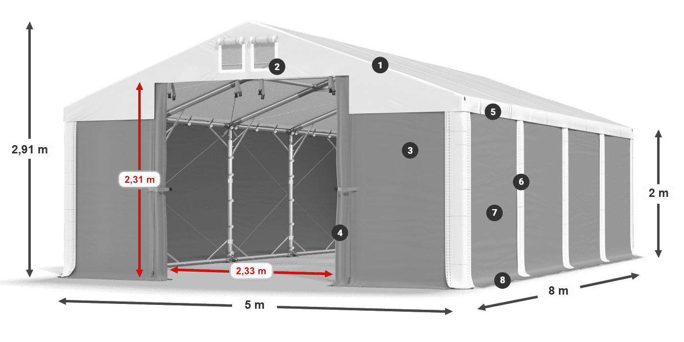 Strecha: MS 580 PVC Steny: SD 500 PVC 2 m legenda