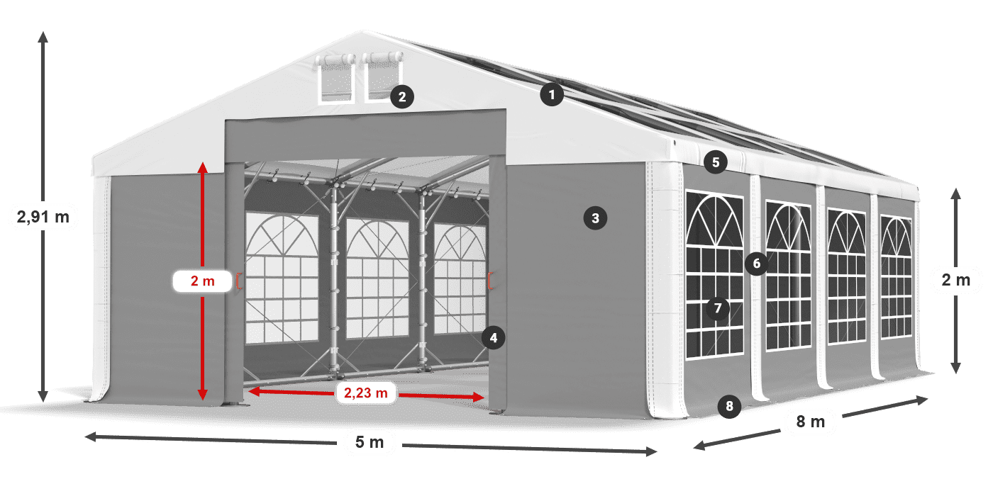 Strecha: MS 580 PVC Steny: SD 500 PVC 2 m legenda