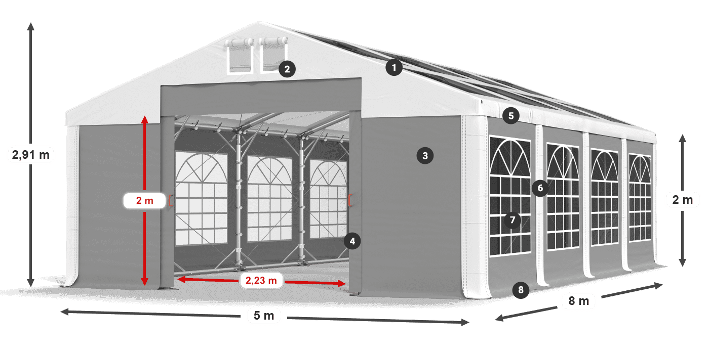 Strecha: MS 580 PVC Steny: SD 500 PVC 2 m legenda