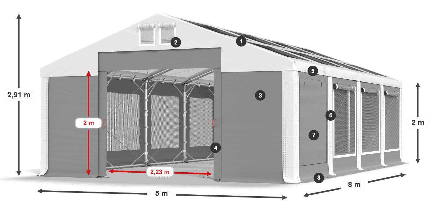 Strecha: MS T 580 PVC Steny: SDM 500 PVC 2m legenda