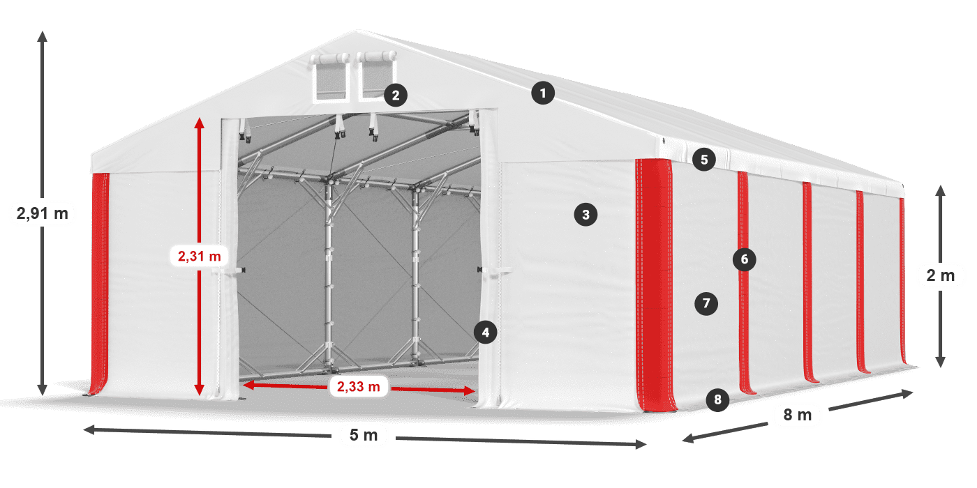 Strecha: MS 580 PVC Steny: SD 500 PVC 2 m legenda