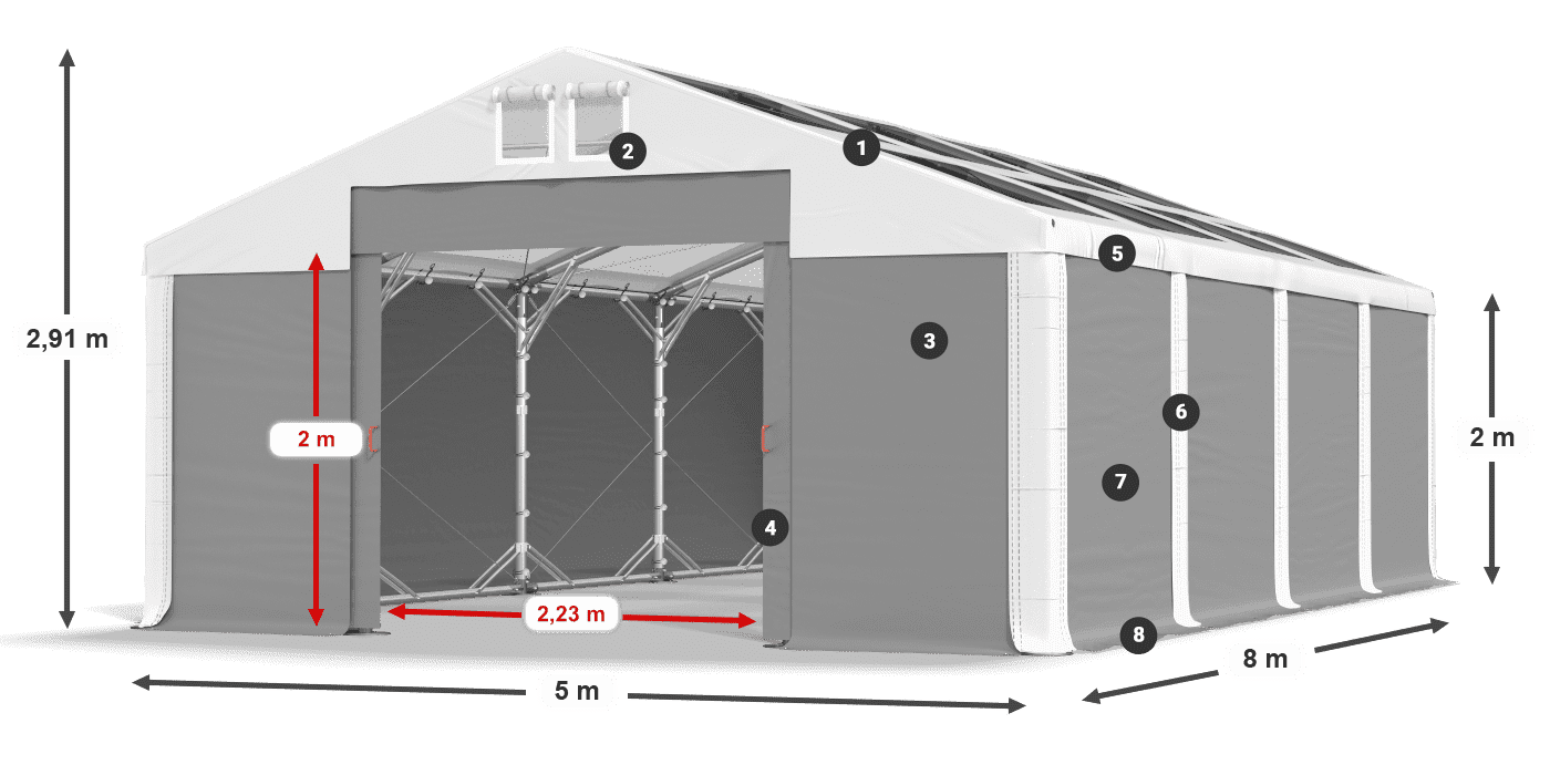 Strecha: MS T 580 PVC Steny: SD 500 PVC 2 m legenda
